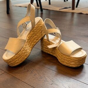 Marc Fisher Jellard Espadrille Platform Sandal White Jute Women's Size 9.0 M